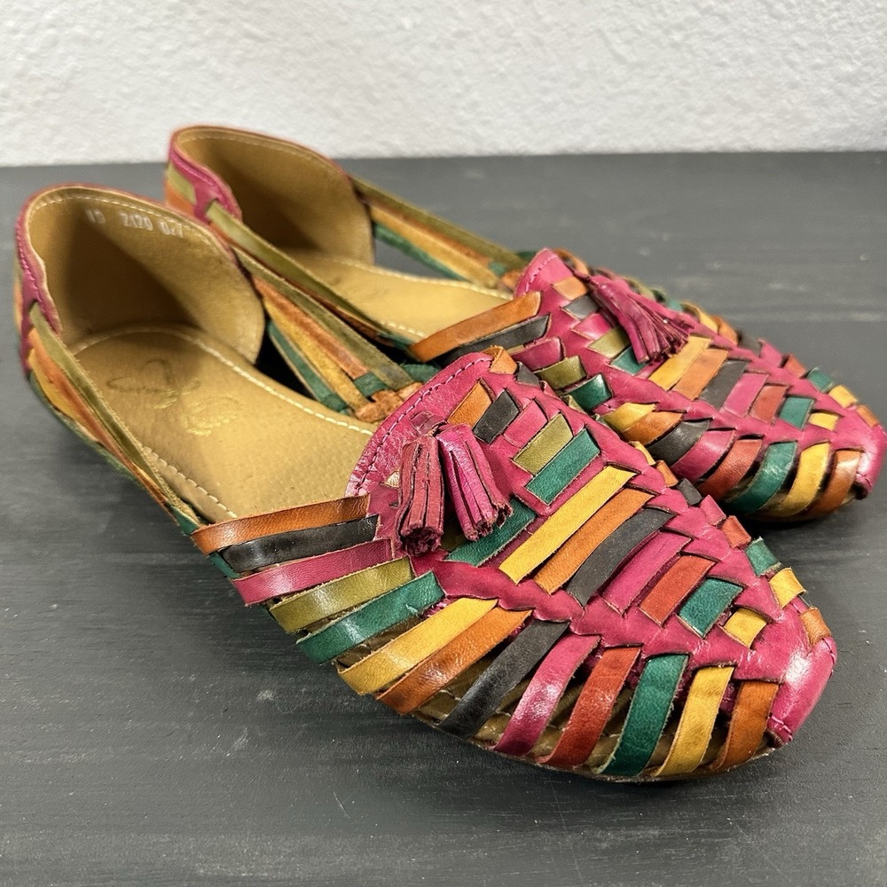 Mexican Huarache Sandals Handwoven Multicolor Leather Women Sz 10 - NEW